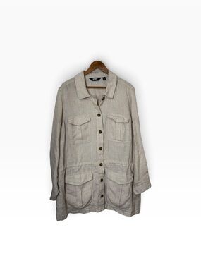 Lands' End 100% Linen Button Field Jacket utility jacket pockets plus size 3X